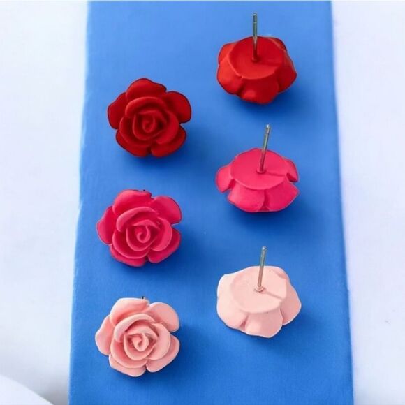 Small Rose Earrings Pink Pierced Ear Stud Post Women's Jewelry Gift Romantic NEW - Picture 5 of 7